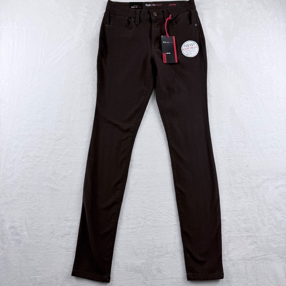 Style & Co. Denim Jegging Low Rise Knit Jean Brown Size 4‎